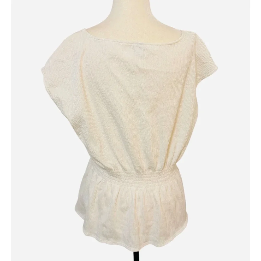 Old Navy Large White Textured Peplum V Neck Cap Sleeve Top Women's - Picture 7 of 9